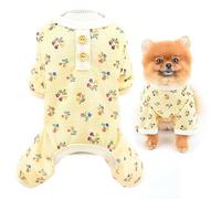 SMALLLEE_Lucky_Store Pyjama Chien en Tricot Gaufré, Combinaison Florale Extensible pour Petit Chien et Chat, Vêtement de Nuit Chaud à 4 Pattes, Tenue de Maison Yorkie, Chihuahua
