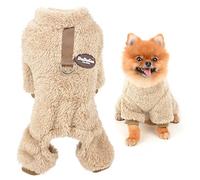 SMALLLEE_LUCKY_STORE Pyjama en Polaire Sherpa pour Animal de Compagnie avec Anneau en D pour Petits Chiens Chats, Chiots Manteau Doux Yorkie Chihuahua vêtements d'hiver Chauds, Marron, S