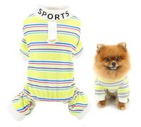 SMALLLEE_LUCKY_STORE Pyjama tricoté à rayures arc-en-ciel pour petits chiens avec anneau en D et lettre pour chiot - Vêtement d'été et de printemps - Vêtement pour chat et chihuahua, yorkshire, jaune,
