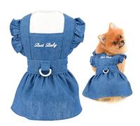 SMALLLEE_Lucky_Store Robe Harnais en Jean pour Chien, Robe de Princesse à Volants pour Chien et Chat de Petite et Moyenne Taille, avec Anneau en D pour Chien Femelle, vêtements d'été, Bleu foncé, XL
