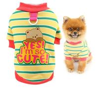 SMALLLEE_LUCKY_STORE Sweat en polaire rayé pour chien de taille XS - Pull pour chiot avec anneau de laisse - Motif imprimé ours - Pull d'hiver chaud pour chihuahua, yorkshire, chat - Jaune - Taille S