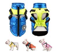 SMALLLEE_LUCKY_STORE Veste d'hiver imperméable avec Harnais et Anneau en D pour Chiens de Petite et Moyenne Taille, Manteau rembourré, Chihuahua Yorkshire Bouledogue français, Bleu, M