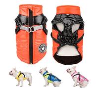 SMALLLEE_LUCKY_STORE Veste d'hiver imperméable avec Harnais et Anneau en D pour Chiens de Petite et Moyenne Taille, Manteau rembourré, Chihuahua Yorkshire Bouledogue français, Orange, XL