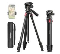 SMALLRIG 172 cm Trépied de Voyage en Aluminium avec Clip pour Caméra et Téléphone, Trépieds Portables avec Pieds à Verrouillage Rapide, pour Diffusion en Direct et Vlogging, Charge Max 5 kg - 5474