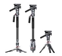 SMALLRIG 175cm Trépied Vidéo en Fibre de Carbone, Monopode Compact avec Levage & Verrouillage 1 Bouton, Charge Max 5kg, Tête Fluide pour DJI RS & pour MFT 501L - 5565