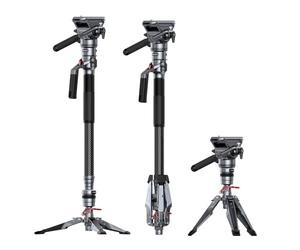 SMALLRIG 175cm Trépied Vidéo en Fibre de Carbone, Monopode Compact avec Levage & Verrouillage 1 Bouton, Charge Max 5kg, Tête Fluide pour DJI RS & pour MFT 501L - 5565