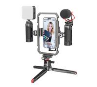 SMALLRIG Kit de Montage Vidéo, Lumière Vidéo, Micro, Trépied - 3384D | Poignée Smartphone Rig. Alliage d'Aluminium. pour TikTok et YouTube Vlog. pour Mobile Video Maker.