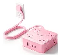 SMALLRT Prise Electrique Multiprise Electrique Plat avec Parafoudre Parafoudre 8 Prises AC, 4 Chargeurs USB (1 Port USB-C) Ultra Mince Prise Plate (Rose, 1,98m)