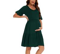 Smallshow Femme Robe Grossesse Manches Courtes Robe de Maternité Deep Green L