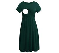 Smallshow Robe d'allaitement à Manches Courtes Robe de Maternité Décontractée pour Femmes pour Allaitement Deep Green Medium