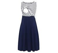 Smallshow Robe d'allaitement de Maternité sans Manches en Patchwork pour Femmes avec Poches Navy Stripe-Navy Medium