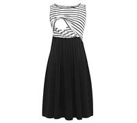 Smallshow Robe d'allaitement de Maternité sans Manches en Patchwork pour Femmes avec Poches White Stripe-Black X-Large