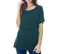 Smallshow Top per Allattamento a Maniche Corta da Donna Camicia Allattamento al Seno L Deep Green