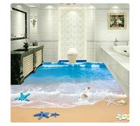 SMALLSNOT Papier peint mural de sol 3D Plage Salle de bain Autocollant de sol imperméable PVC Autocollant mural auto-adhésif 3D Décoration de la maison * 300cmx210cm (118.1x82.7inch)