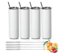 Smallterm Lot de 4 tasses à sublimation fines et droites de 20 oz en acier inoxydable avec couvercle et paille