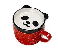 Smallterm Tasse à Café Japonaise Mignonne en Céramique Panda avec Couvercle à Couple de Lait - Tasse à Déjeuner (Rouge)