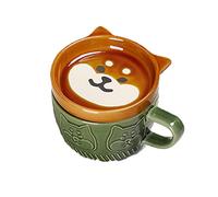 Smallterm tasse japonaise en céramique Shiba Inu Panda Tasse à café avec couvercle pour, les couples, le lait, le déjeuner, tasse à eau (vert)