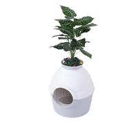 Smandy Bac à Litière pour Chat PP Extra Large, Bacs à Litière Standard, Boîtier caché en Fausse Plante, Résistant aux éclaboussures, Semi-fermé avec Pelle à pour la Maison, Bac à en PP Extra Large,