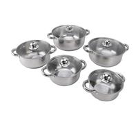 Smandy Batterie de Cuisine 5 Pièces en Acier Inoxydable avec Couvercles en Verre, Design Durable, Compatible Induction pour la Cuisine Maison, Soupe et Sauce, 16 Cm à 24 Cm