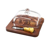 Smandy Beurrier avec Couvercle, Porte-beurre de Comptoir en Verre avec Couteau pour Comptoir de Cuisine de Table (Marron foncé)