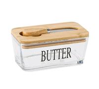 Smandy Beurrier Hermétique avec Couvercle et -beurre, Porte-beurre en Verre de 500 Ml pour la Conservation sur le Comptoir et le Réfrigérateur (Couleur du bois naturel)