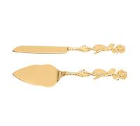 Smandy Couteau à Découper le Gâteau Ensemble de Découpe de Gâteau en or, Prise Confortable, Poignée Ergonomique en Forme de Rose, Finition Polie, Ensemble de Pelle à et à Pâtisserie pour Pizza et