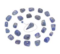 Smandy Ensemble de 25 Pierres Runiques en Cristal avec Symboles Gravés, Pendule en Cristal et Sac de Rangement pour la Divination, la Méditation, la Guérison des Chakras et la (Lazurite avec Pendule)