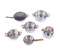 Smandy Ensemble de Casseroles en Acier Inoxydable, Compatibles avec l'induction, Poignées en Grain de Bois Résistantes à la Chaleur, Batterie de Cuisine Polyvalente, Parfaite pour la Cuisine