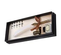 Smandy Ensemble de Stylos à Plume, Stylo D'écriture de Calligraphie Classique avec Porte-stylo Rétro en Métal et Pointe Plate 1 à 5 Mm, pour la Pratique et le Cadeau de la Calligraphie (WHITE)