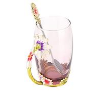 Smandy Ensemble de Tasses à café en Verre émaillé avec Cuillère, Design Floral Unique, Boissons Chaudes et Froides, Cadeau pour Maman, Maison, Bureau (Chrysanthème Vert 350ML)
