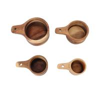Smandy Ensemble de Tasses de Cuillères à café, Tasse à Mesurer de Cuisson, Outil de Mesure de Cuisine Empilable avec Poignée pour Ingrédients Secs 4 Pièces Cuillères à Mesurer et Tasses en Bois