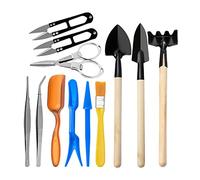 Smandy Ensemble d'Outils Miniatures, 12 Pièces, Ensemble d'Outils de Plantation de Plantes Succulentes, avec Fer, Plastique, Outils en Bois, Brosse à Poils Souples, Pincettes, Ciseaux pour