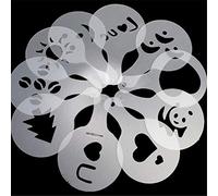 Smandy Gabarits de Pochoir en Mousse de Café Outils de Décoration de Cappuccino en Plastique 16 Pièces 8,5 Cm avec Poignée de 13,2 Cm pour Baristas Maison Café Art Décoration de Gâteaux et Cupcakes