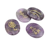 Smandy Lot de 4 Pierres de Symboles Reiki, Cristaux de Guérison Reiki, Pierres Spirituelles avec Surfaces Plus Lisses, Symboles Gravés à la Main pour la Méditation, équilibrage des (PURPLE)