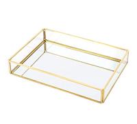 Smandy Plateau à Bijoux en Verre doré, Plateau de Présentation de Bijoux, de Rangement de avec Bordure en Laiton et Verre flotté pour Bagues, Boucles d'oreilles, (S)