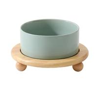 Smandy Plats Surélevés en Céramique pour Chat, Conception Ergonomique à Hauteur Appropriée, Bol surélevé Anti-vomissements pour Chat avec Support en Bois pour L'alimentation des Animaux (400ml)