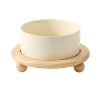 Smandy Plats Surélevés en Céramique pour Chat, Conception Ergonomique à Hauteur Appropriée, Bol surélevé Anti-vomissements pour Chat avec Support en Bois pour L'alimentation des Animaux (400ml)