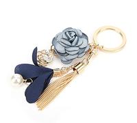 Smandy Porte-clés en Alliage de Zinc à Pompon Fleur, Décoration Perle Blanche avec Extérieur Poli, pour Porte-clés de Voiture Sac à Main Pendentif Cadeau