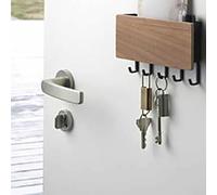 Smandy Porte-clés Mural en Bois, Organisateur Porte-clés Mural avec étagère à Courrier pour Entrée, Couloir, Décoration D'intérieur, ABS et Bois, 5 Crochets 18x10x3cm (Couleur noyer)
