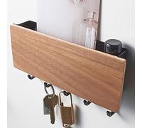 Smandy Porte-clés Mural en Bois, Organisateur Porte-clés Mural avec étagère à Courrier pour Entrée, Couloir, Décoration D'intérieur, ABS et Bois, 5 Crochets 18x10x3cm (Couleur du)