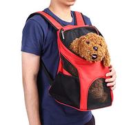 Smandy Sac a Dos De Transport pour Chien Chat, Mains Libres Ventilation Réglable Sac à Double Bandoulière pour Porter Chien Chat Chinot Chaton Lapin Marcher Randonnée Voyager(Rouge)