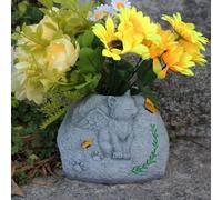 Smandy Statue de Jardin Commémorative en Forme d'ange et de Chat, Pierre Tombale pour Animaux de Compagnie avec Petit Pot de Fleurs Succulentes pour Décoration de Jardin, Cadeau 6,1 X