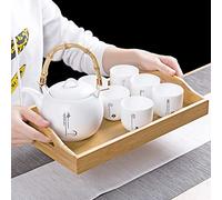 Smandy Table de Service en Bambou, Support de Collation Naturel, Options Plates et Poignées élégantes pour la Cérémonie du thé, la Maison, le Bureau et le Restaurant 15 X 10 Pouces (grande poignée)