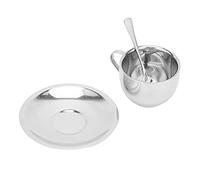 Smandy Tasse à café en Acier Inoxydable, Isolée à Double Paroi, Tasse à café Thermique élégante avec Soucoupe et Cuillère pour la Maison et le Bureau (à Milan 180ML)