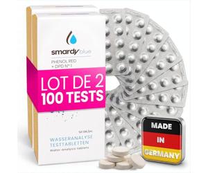 smardy Kit 100 Pastilles Photomètre - 20x Phenol Red DPD1 DPD3 Alka-M CyA | Comprimés pH, chlore libre et total, TAC, stabilisant, pour testeurs électroniques PoolLab, SCUBA II, BAYROL