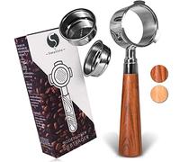 SMARISTA® Porte-filtre sans fond 51 mm - Compatible avec EC680,EC685 - Porte-filtre en acier inoxydable 51 mm avec manche en bois avec filtre (simple + double tasse) et guide barista - [bois de rose]