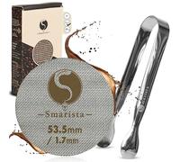 SMARISTA® Puck Screen 53,5 mm - Avec pince Barista pour un nettoyage facile - Passoire à expresso pour porte-filtre - 1,7 mm d'épaisseur, 150 μm - Guide de dépannage