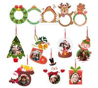 SMARSTICKER Lot de 48 cadres photo de Noël en papier à suspendre pour loisirs créatifs, décoration d'arbre, cadeau de vacances, fête à la maison, Père Noël, bonhomme de neige, renne, souvenir