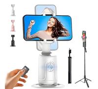 Smart AI Facial Recognition Phone Tripod 360 Pan & Tilt Stand, Auto Face Tracking Tripods, No App, Rechargeable Smart Shooting Stand with Remote for Video Recording (White, with Tripod)