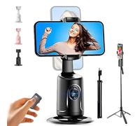 Smart AI Facial Recognition Phone Tripod 360 Pan & Tilt Stand, Auto Face Tracking Tripods, No App, Rechargeable Smart Shooting Stand with Remote for Video Recording (Black, with Tripod)